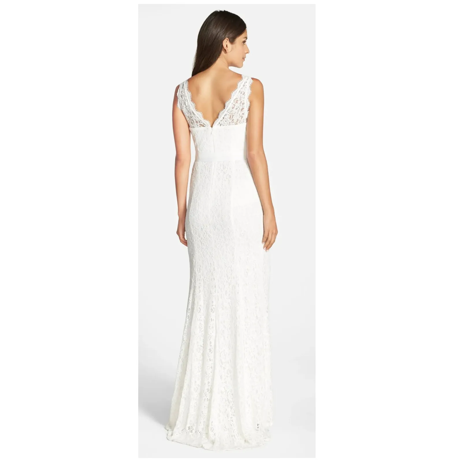 ADRIANNA PAPELL Sleeveless Lace Overlay Illusion Gown Size US/14 - Image 2