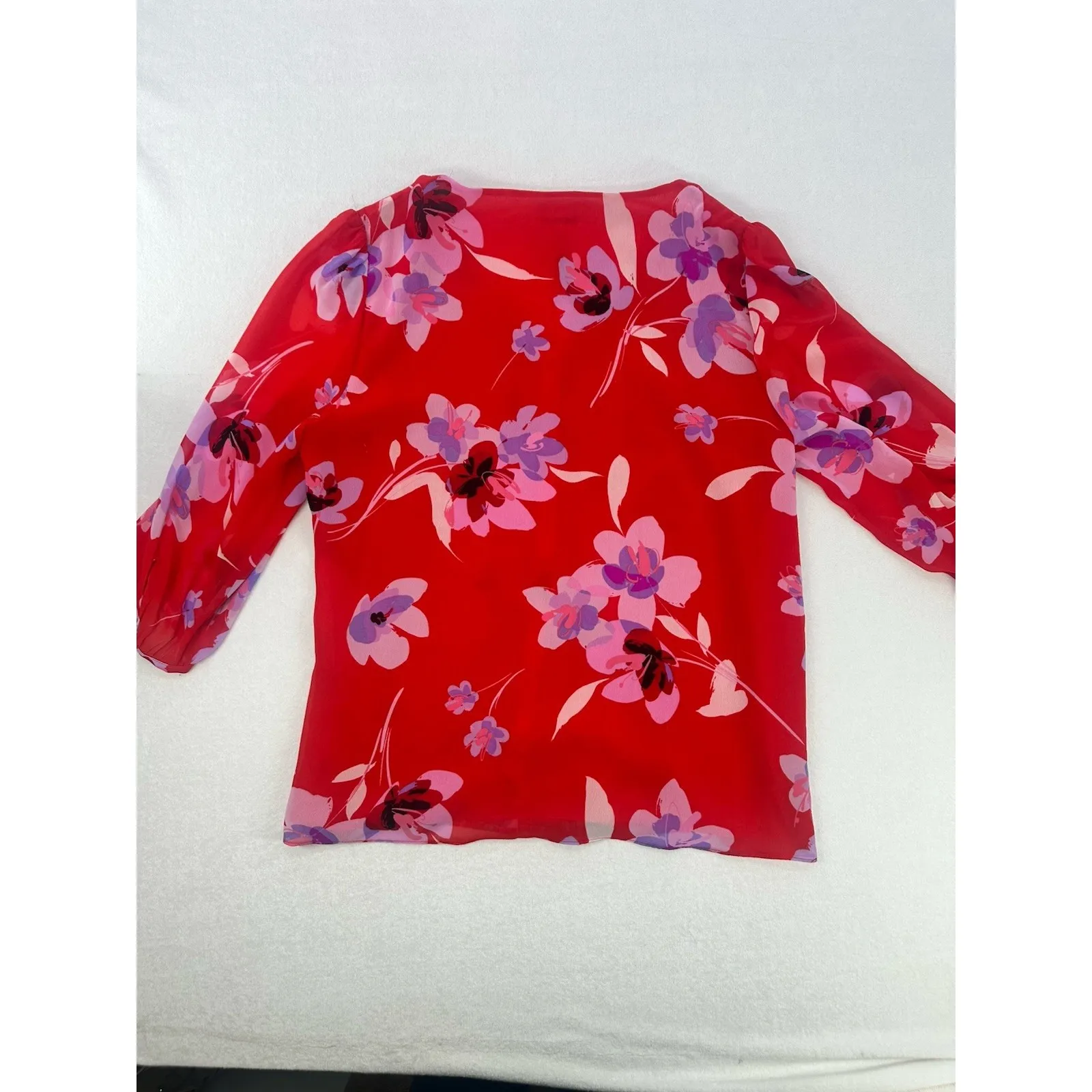 NWT Calvin Klein Button Down Red Floral Blouse - Size Medium - Image 2