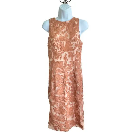 Pankaj & Nidhi Penelope Rose Floral Applique sheath dress size 4 Brown - Image 3