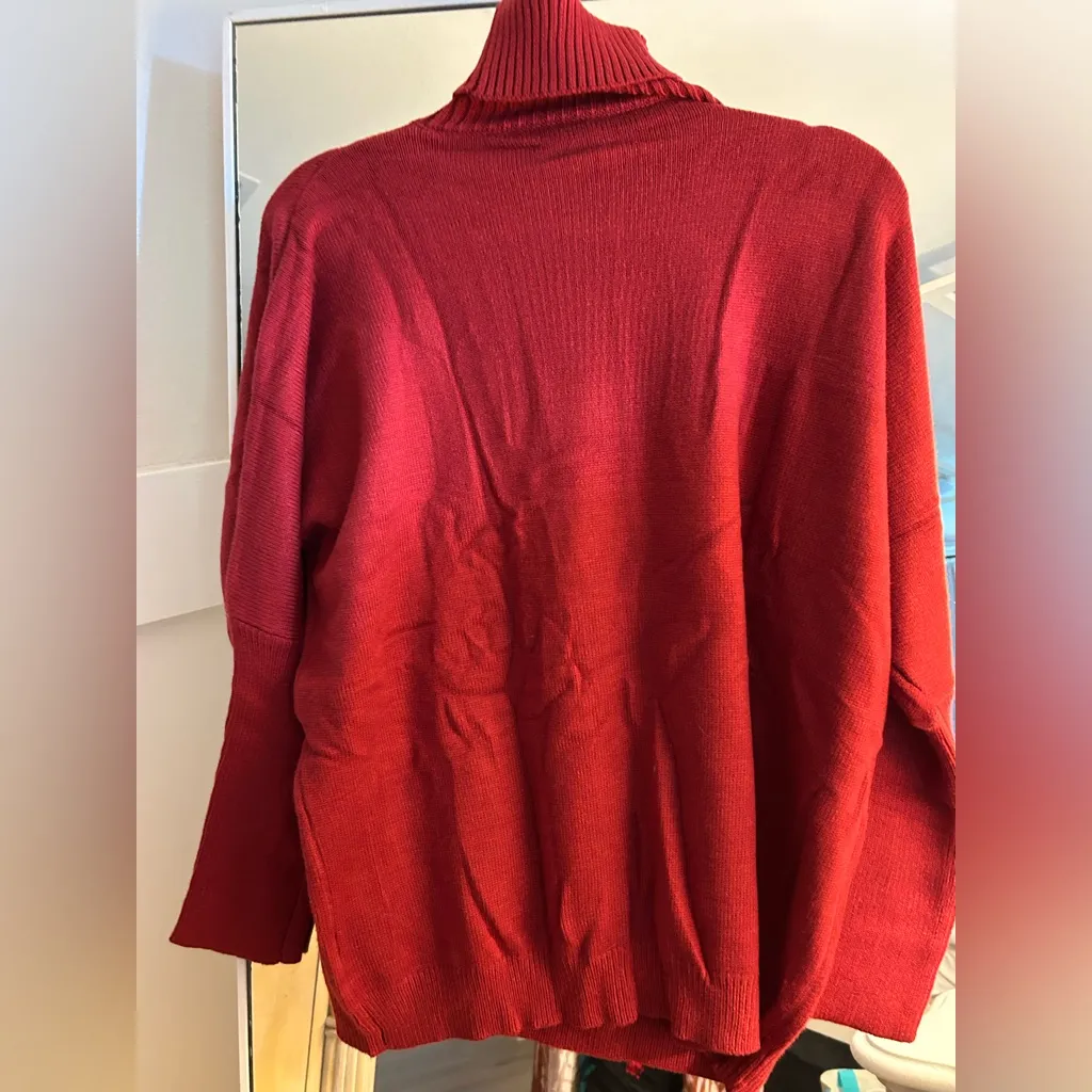 NEW Red Wine Thick Warm L Winter Batwing Sleeve Turtleneck Sweater Pockets S - Image 3