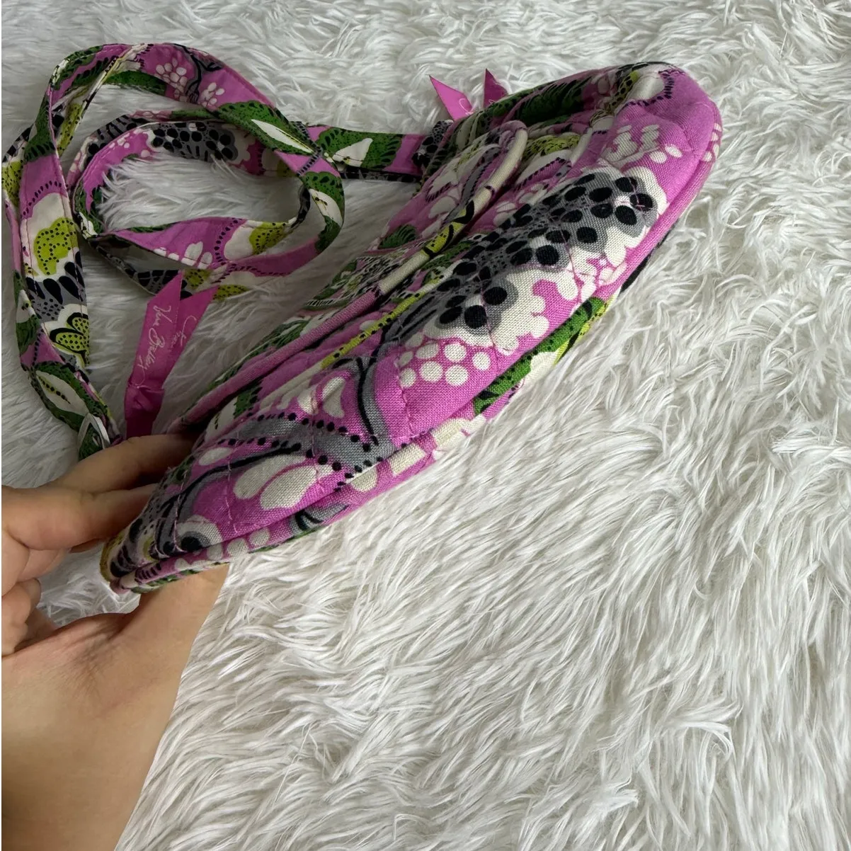 Vera Bradley Flap Shoulder Bag Quilted Pink Green Black White Floral Crossbody - Image 15