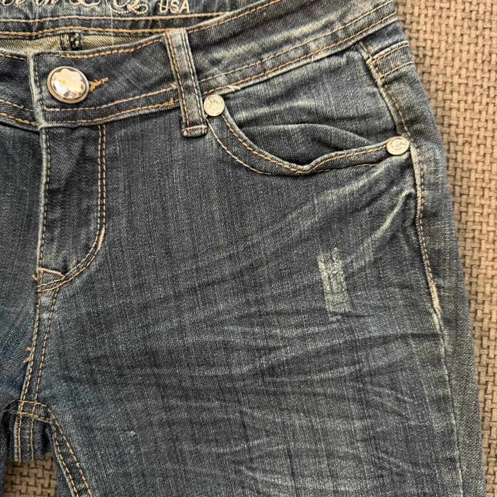 Grace in LA Embellished Filigree Cross Skinny Jeans Dark Wash Sz 7 Y2K Western - Image 7