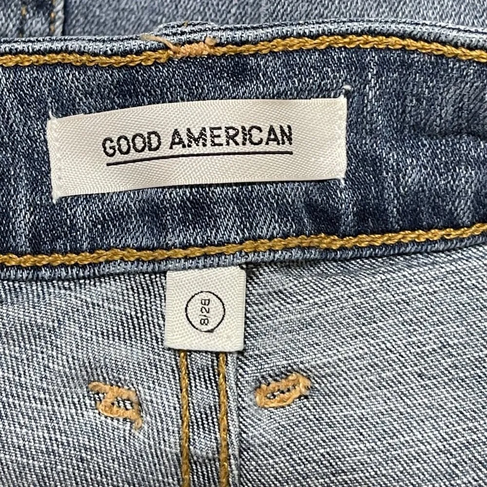 Good American Denim Pencil Skirt Distressed Med Wash Stretch Size 8 High Waisted - Image 3