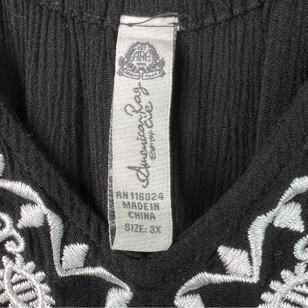 American Rag Size 3X Black Jumpsuit w/White Embroidered Design with Wide Legs - Image 12