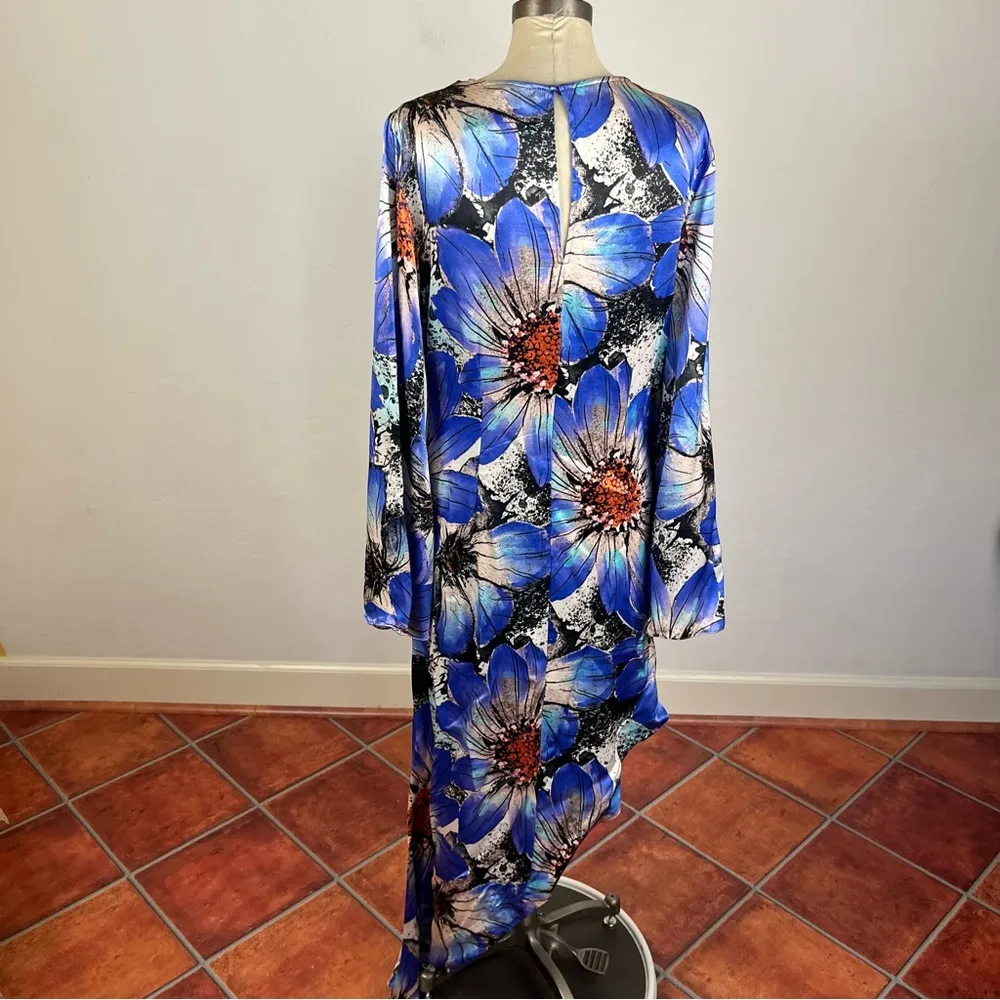 Topshop bold floral ruched long sleeve midi dress in cobalt - Image 6