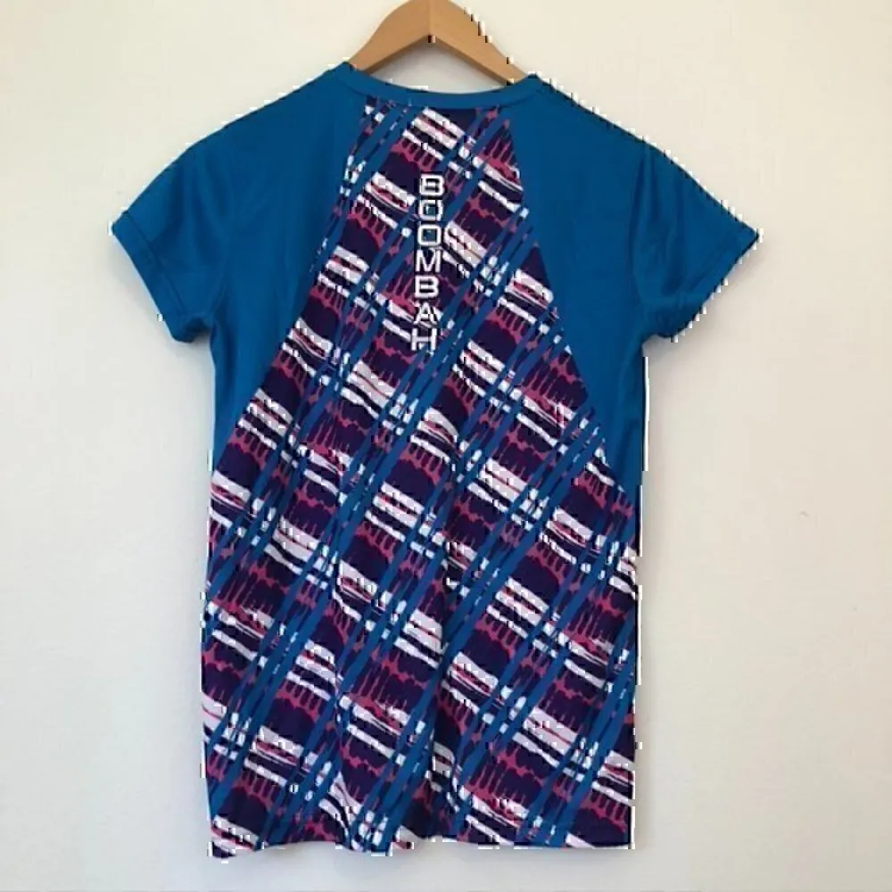 BOOMBAH Turquoise Blue Pink Purple Spellout Logo Short Sleeve Active Tee Medium - Image 8