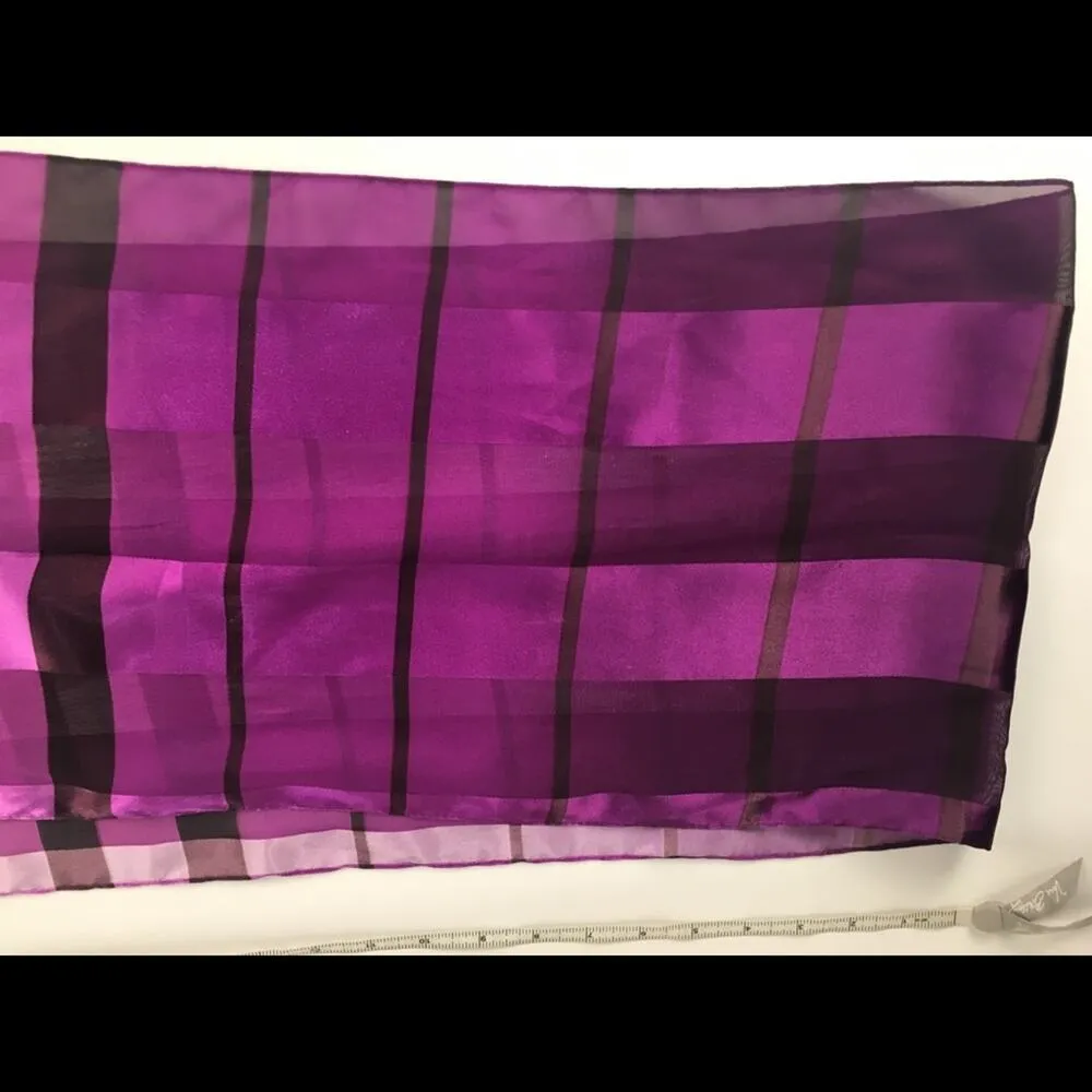 Purple Plaid Scarf Silky 1980s Long - Image 7