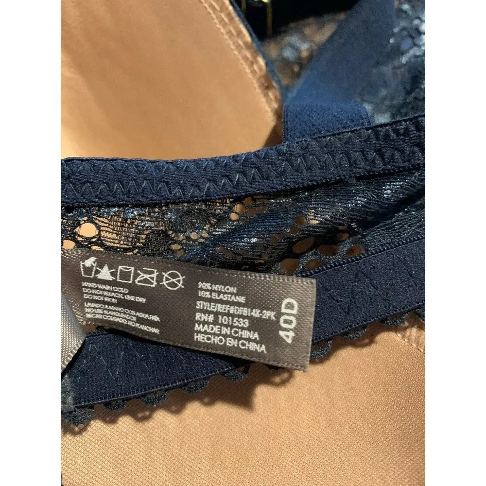 Daisy Fuentes Womens Lace Padded Bra Size 40D  Blue Nude 3 Hook - Image 5