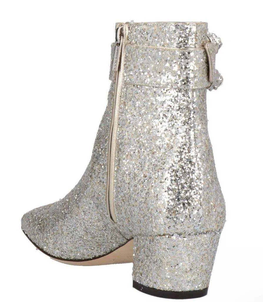 JIMMY CHOO Dazzling Coarse Glitter Fabric Crystal Myan 45 Boots Platinum size 38 - Image 3