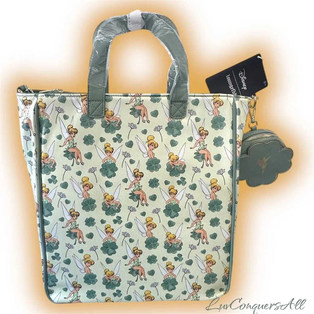 Loungefly Disney Peter Pan Tinker Bell 4-Leaf Clover Tote Bag with Coin Purse - Image 1