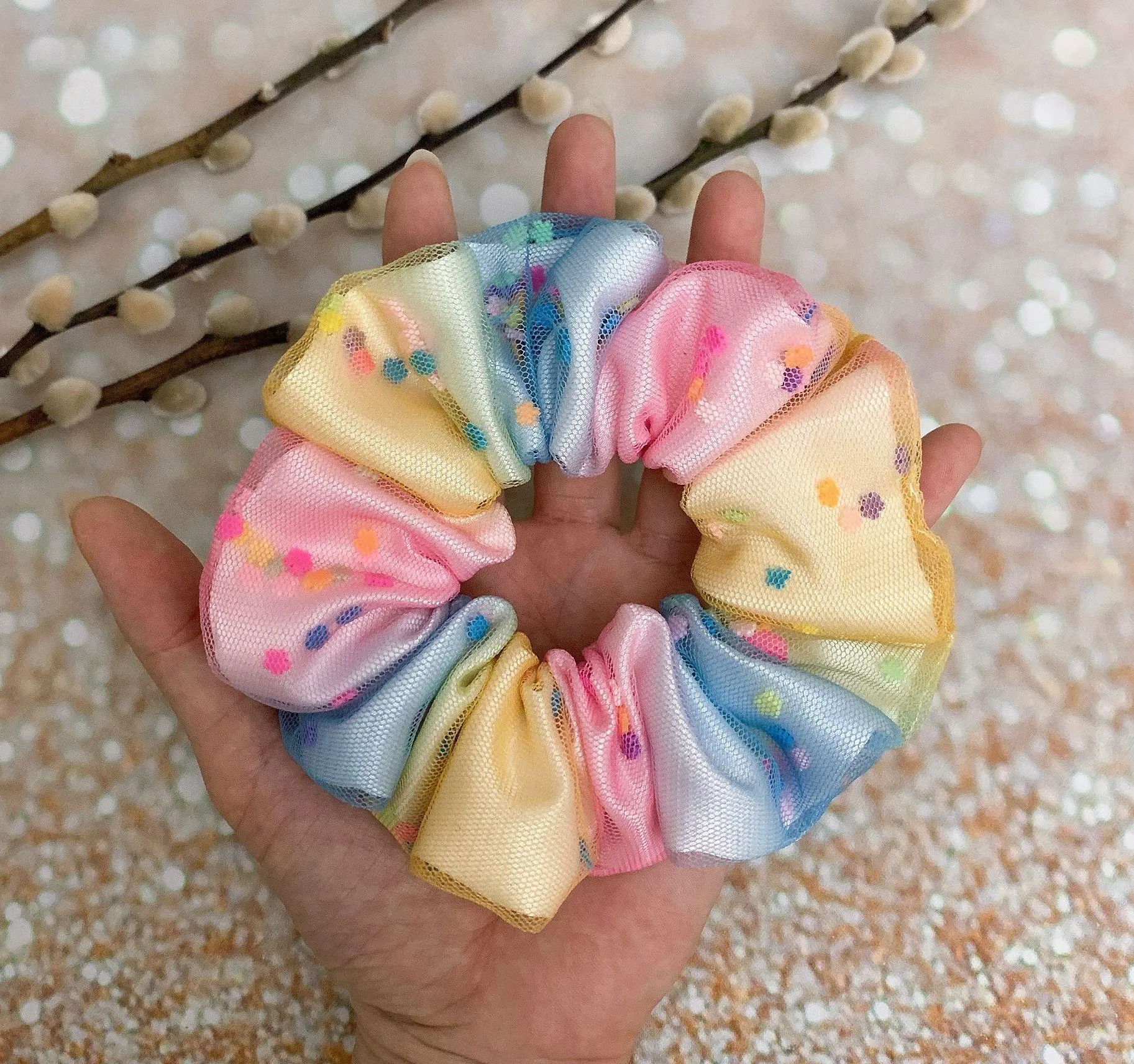 Pastel Rainbow Ombré Confetti Shaker Scrunchie Multiple - Image 2