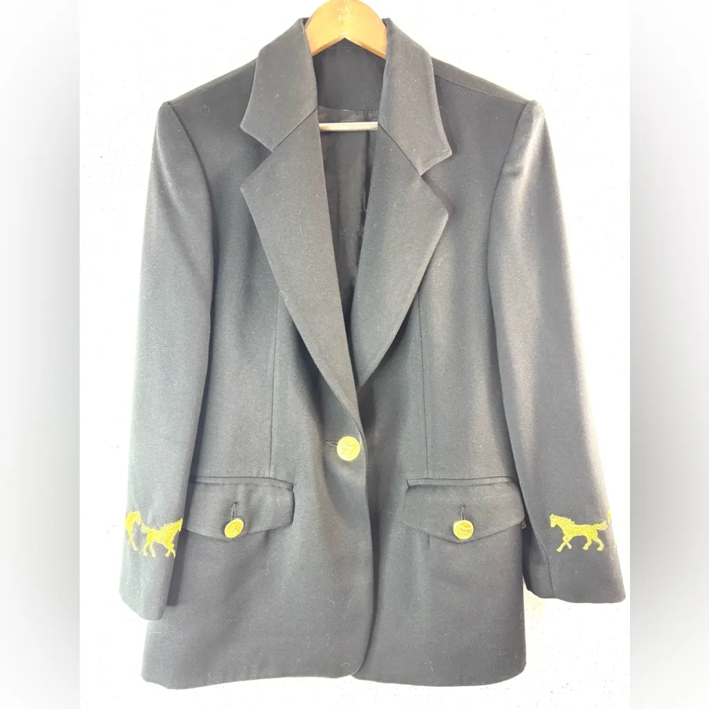 Elegant Equestrian S Women's Show Blazer w Gold Horse Embroidery and Buttons Black - Image 9