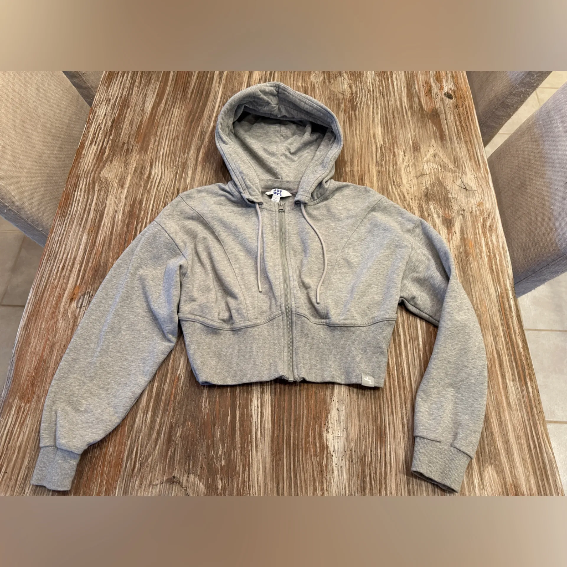 JoyLab Cropped Light Gray Zip-Up Hoodie, Size Small - Image 2