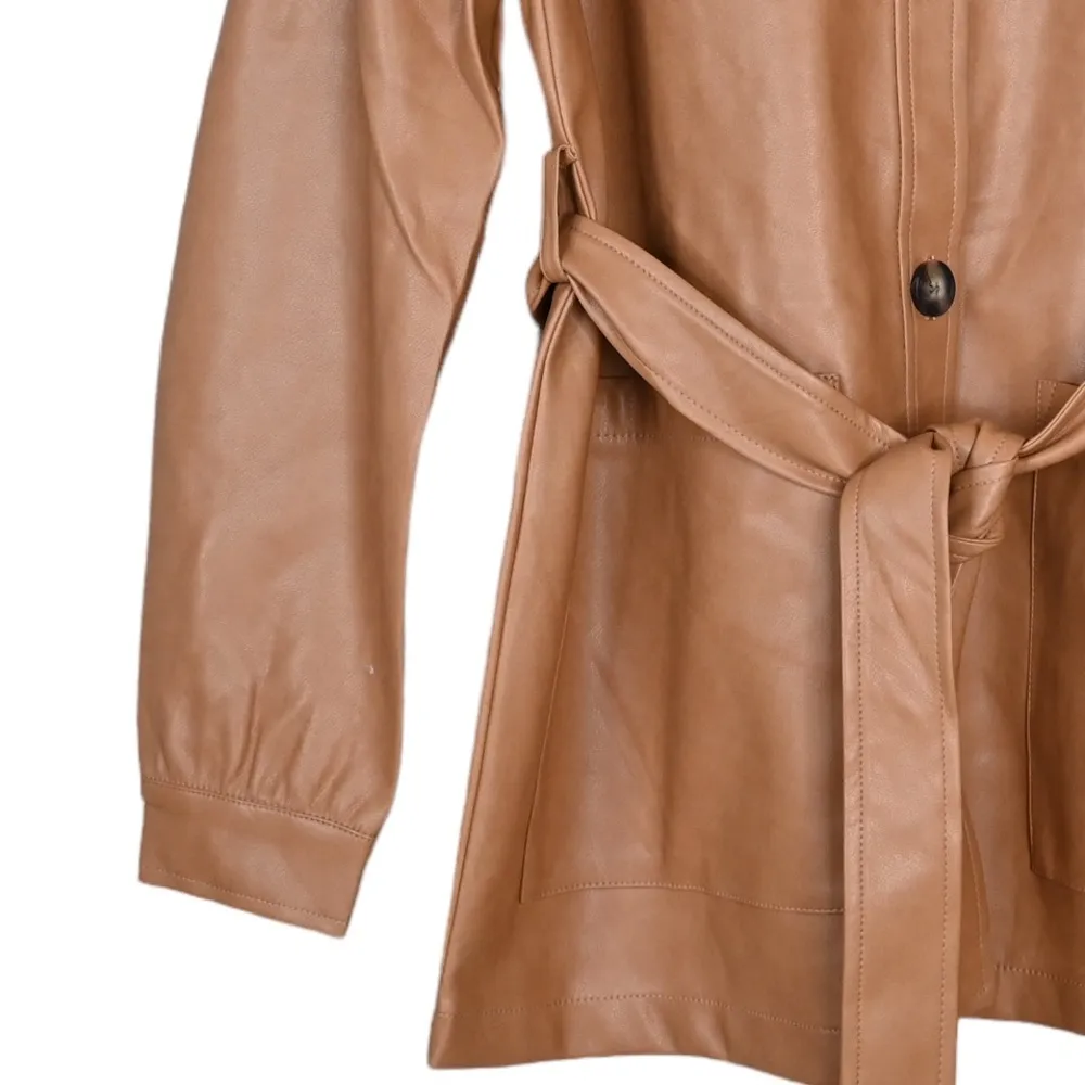 DOLCE CABO Womens M Vegan Leather Short Trench Coat in Camel NEW Size M - Image 6