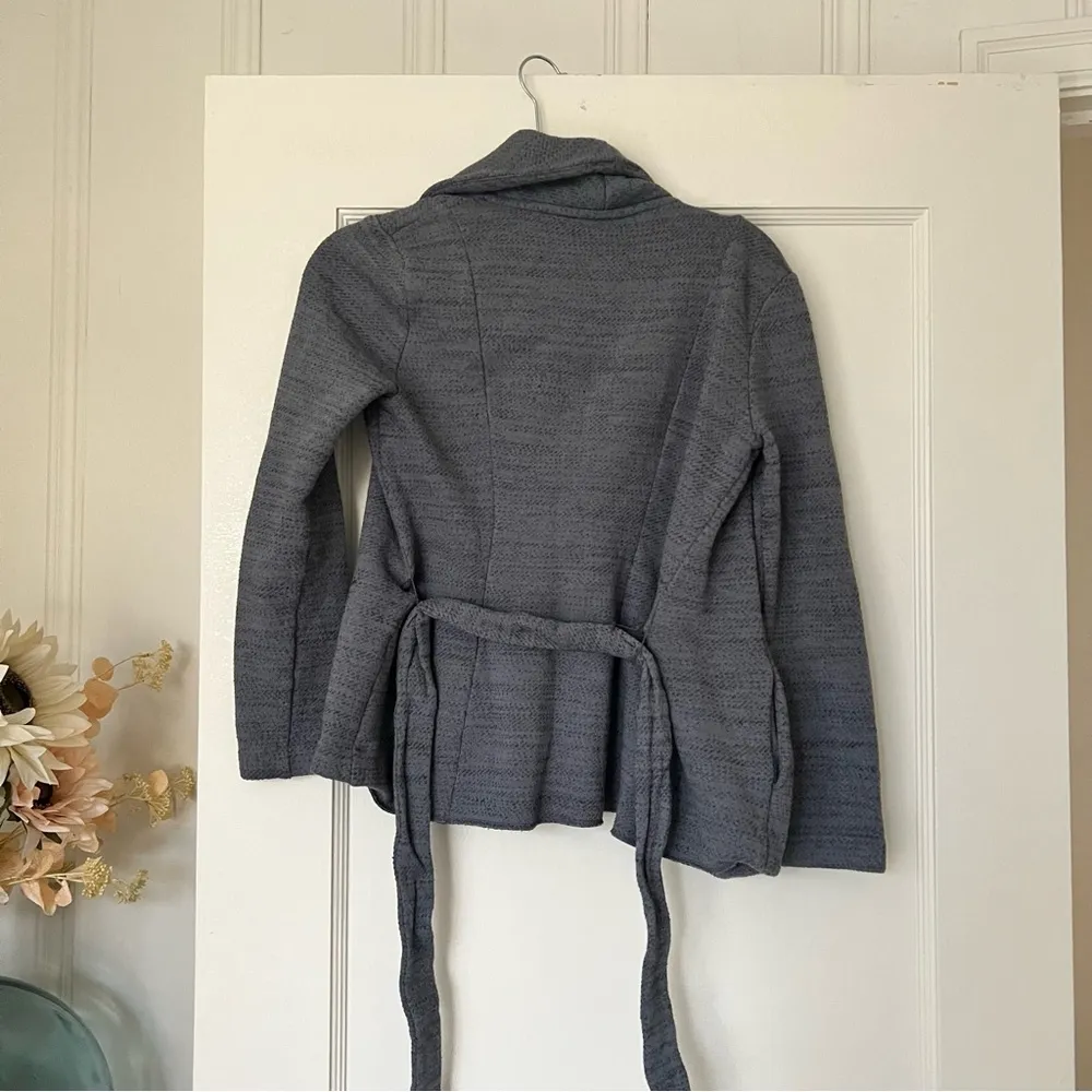 Blue Fleece Lined Wrap Jacket with Belt and Pockets Size XS EUC - Image 5