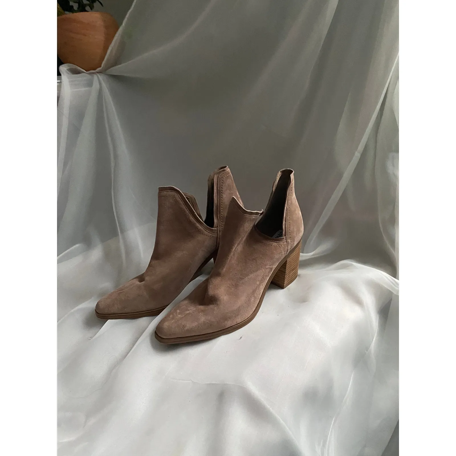 Steve Madden Havannah Suede Tan Ankle Heel Booties Boots 7.5 Western Boho Preppy - Image 2