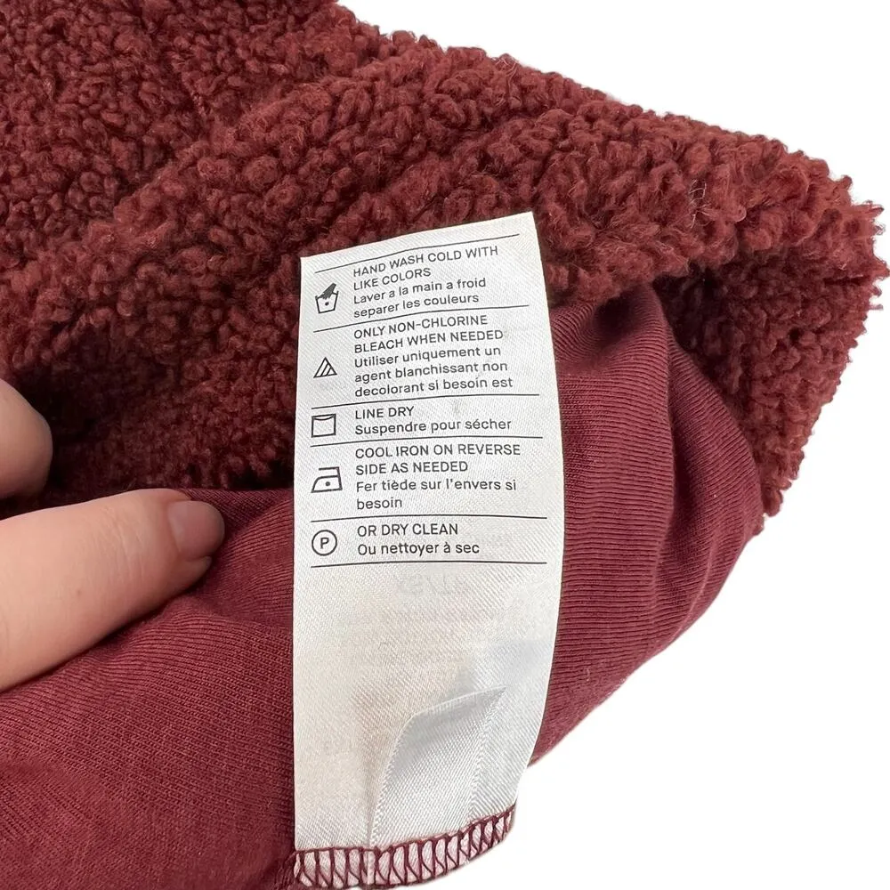 Vince‎ Cozy Teddy Faux Fur Hoodie In Cordovan Maroon Size XS - Image 15
