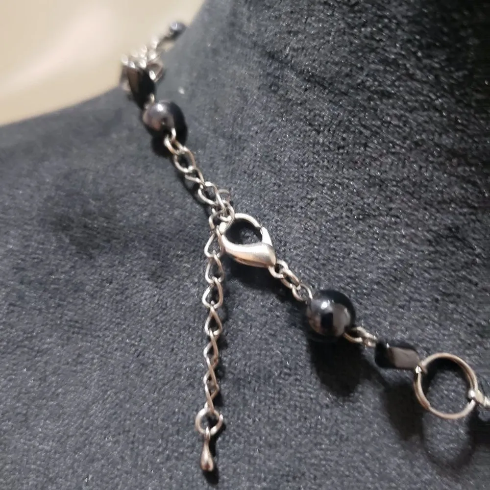 Womens Triple Strand Black Tone Gun Metal Beads Choker Necklace w/ Lobster Clasp - Image 6