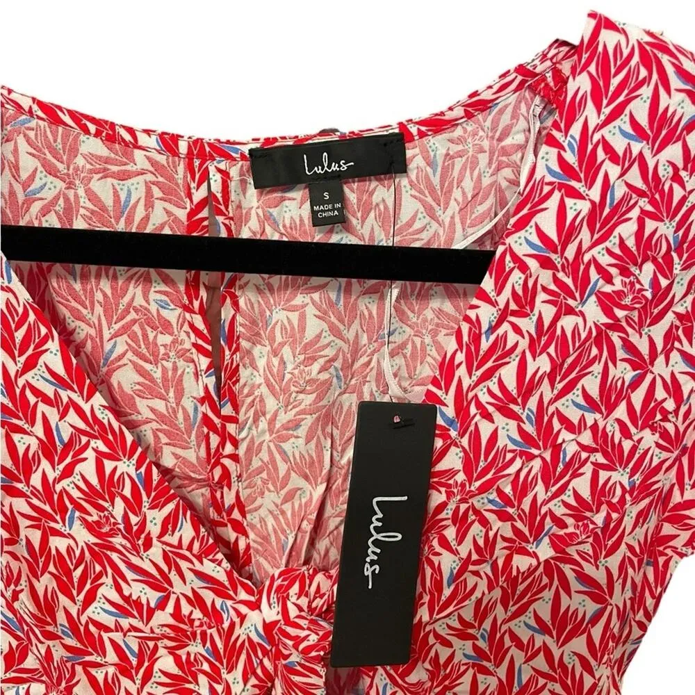 Lulus NWT  Red and White Print Tie-Front Short Sleeve Romper - Size S - Image 7