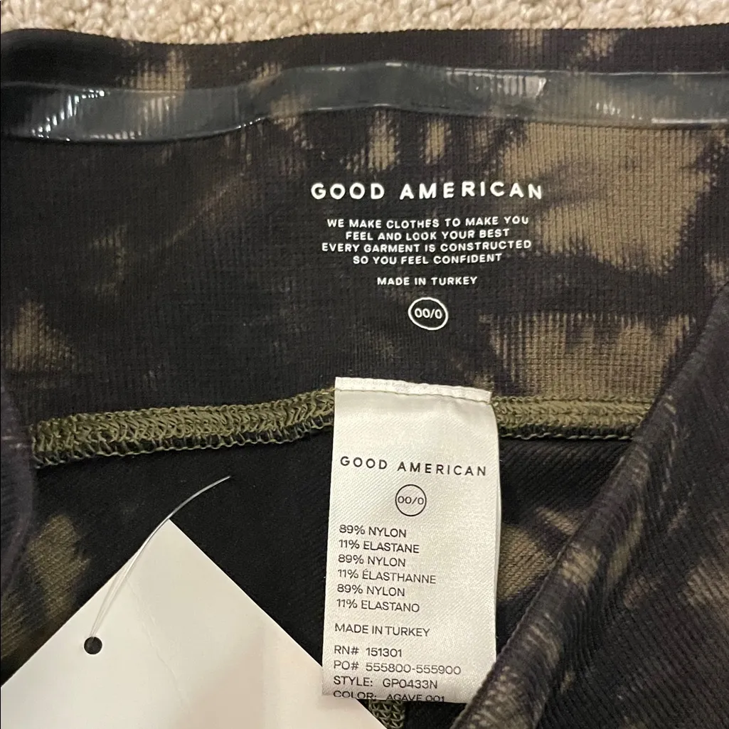 NWT- Good American Black and Olive Green/Gray Tie-Dye Seamless Leggings - 00 - Image 6