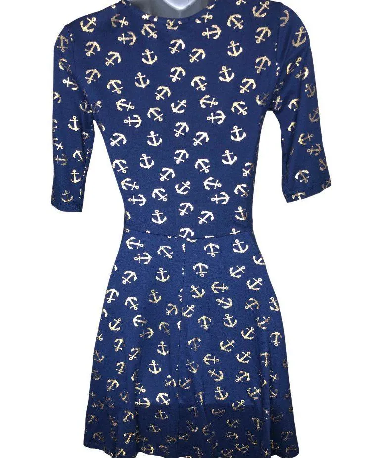 Navy Blue Anchor Sailor Skater Dress  - Image 3