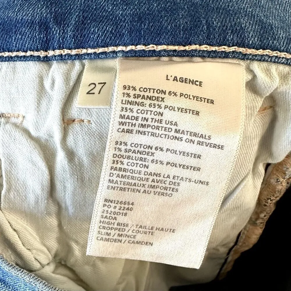 NWT L'AGENCE Sada High Rise Slim Cropped Jean in Camden - Size 27 - Image 4