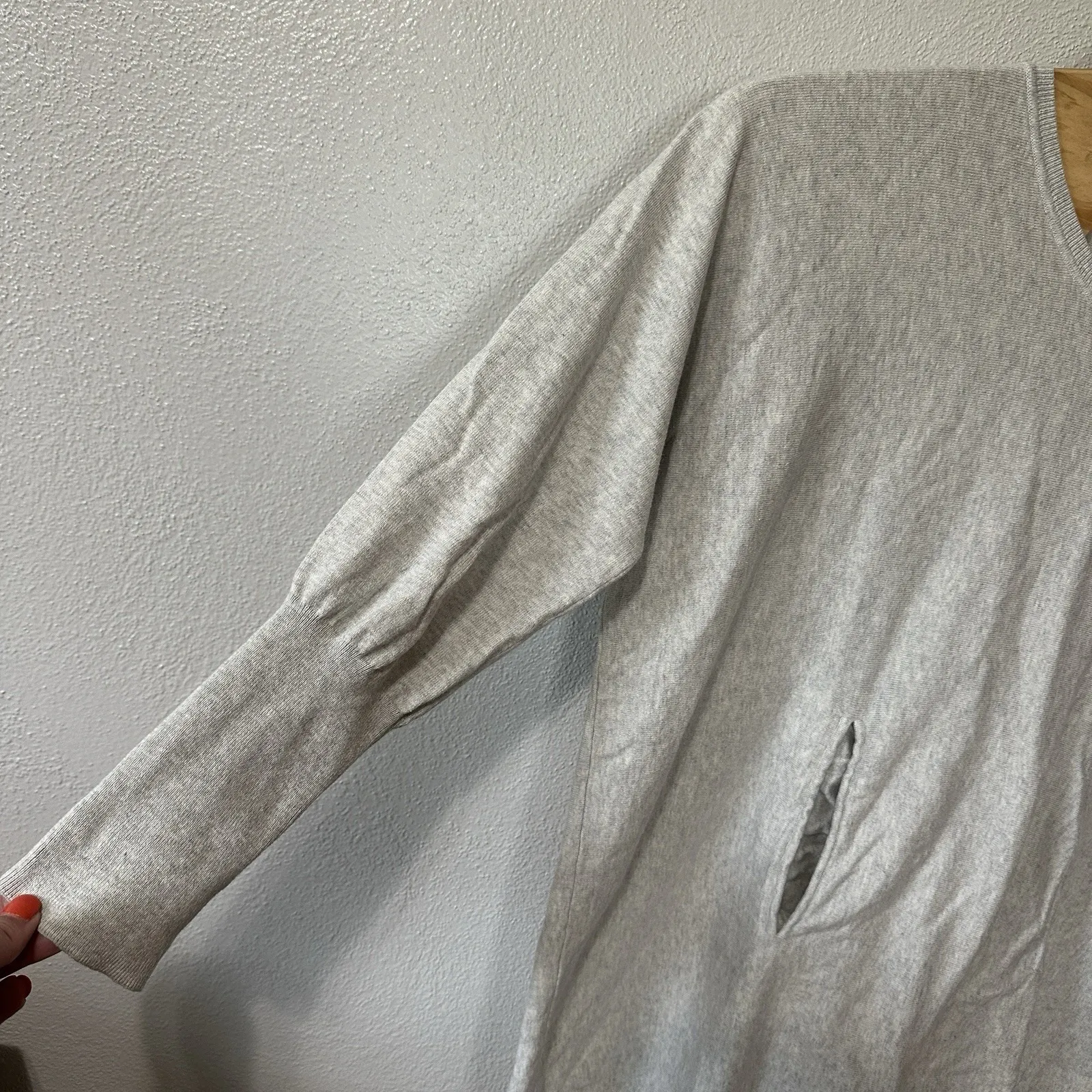 Garnet Hill 100% Organic Cotton Gray Kangaroo Pocket Sweater Tunic Top Size XL‎ - Image 3