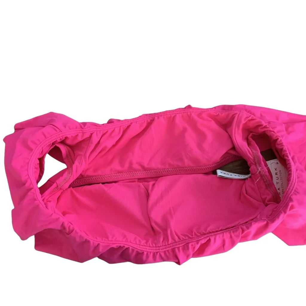 Trina Turk Strapless Hot Pink Bikini Top Size 10 Gypsy Ruffle Swimsuit NWT - Image 6