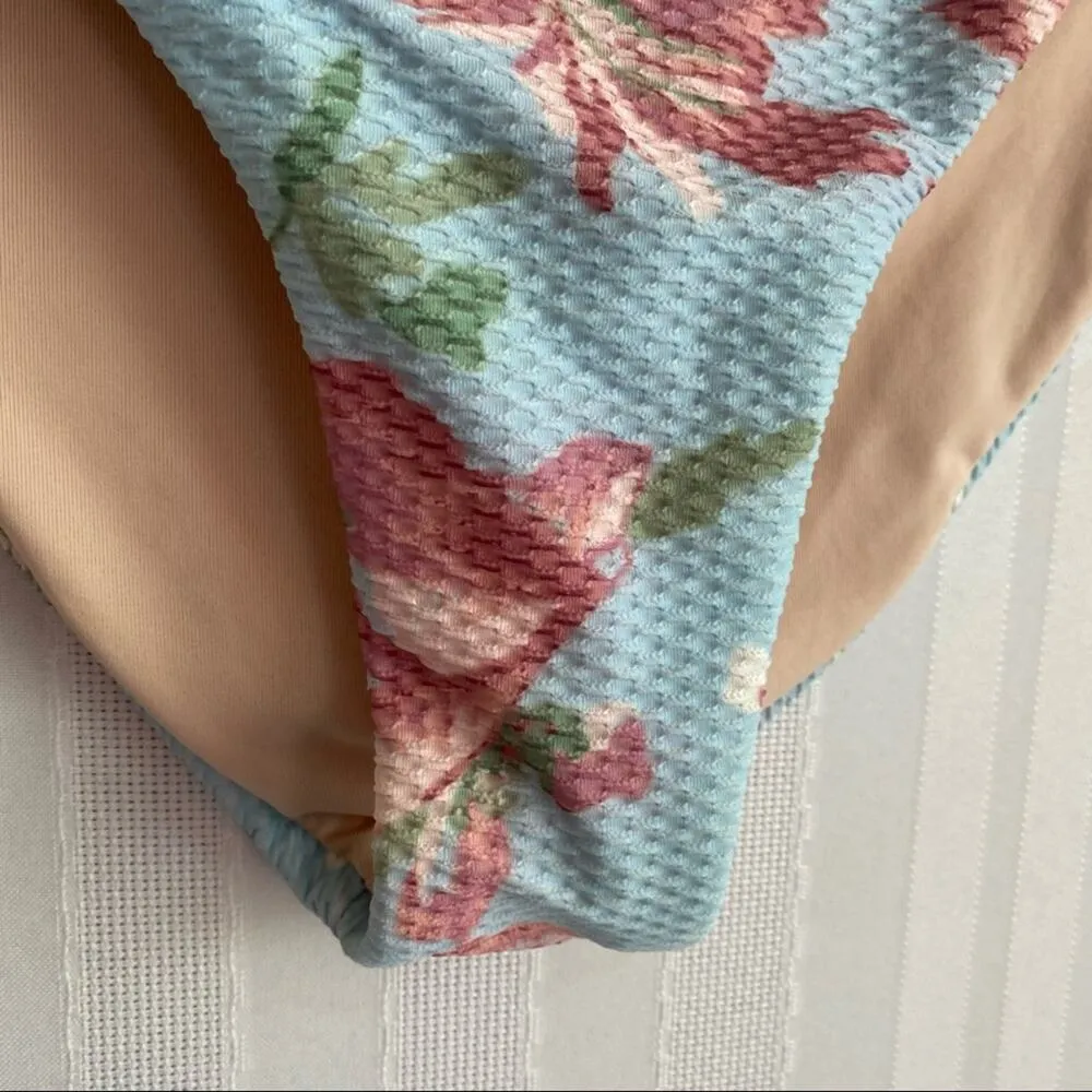 Textured Hipster Floral Bikini Bottoms Blue Size Large Swimwear New - Image 5