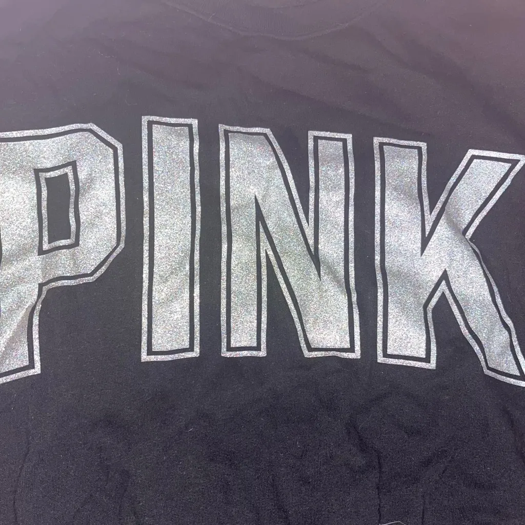 Victoria's Secret PINK Black Silver Logo Crewneck Sweatshirt Large - Image 2