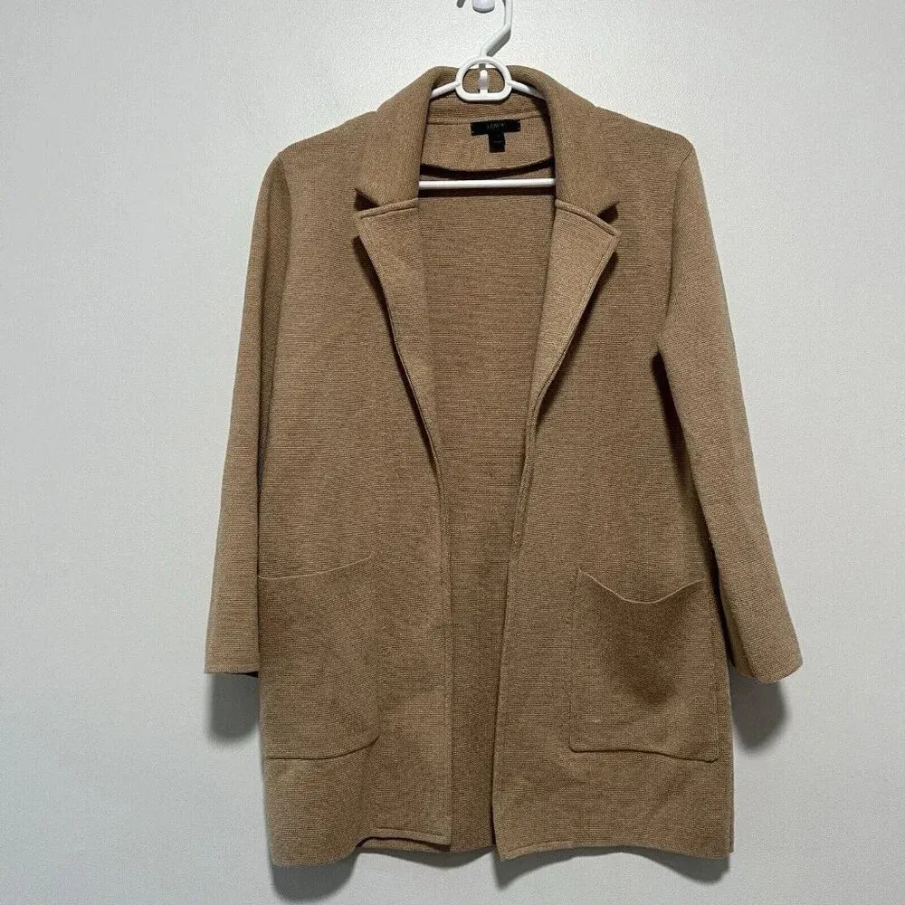 J. Crew‎ Camel Sophie Open-Front Sweater-Blazer Cardigan Wool Cotton Blend XS - Image 3