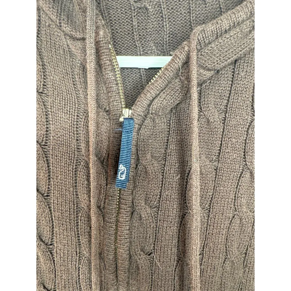 Vintage 100% Cotton Cableknit Full Zip Vineyard Vines Vintage Hooded Sweater - Image 3