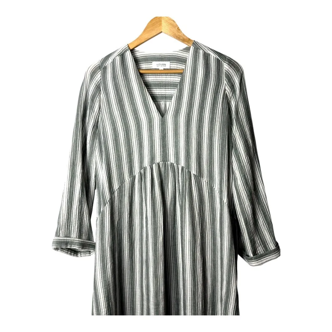 Haven Well Within Organic Cotton Gauze Caftan Striped Dress Oversized Size XS‎ Green - Image 5