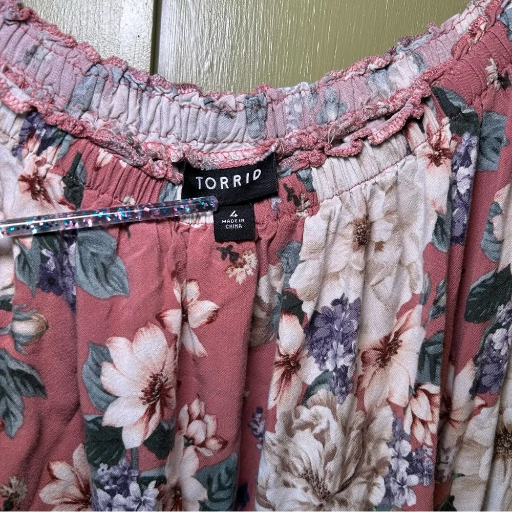 Torrid  Floral Pink Dress with Short Sleeves - Image 3