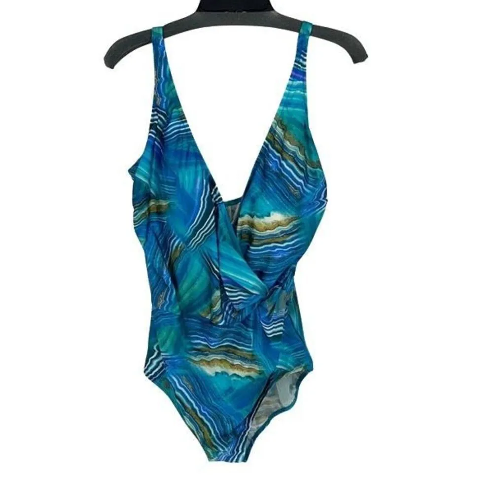 Gottex Womens Tourmaline Surplice Sleeveless One Piece Swimsuit Blue Size 18‎ - Image 2