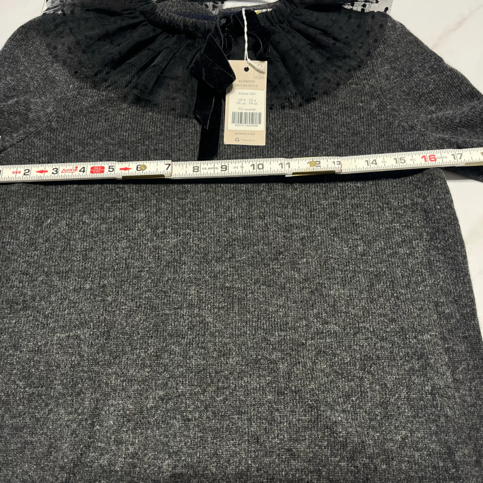 NWT Boden Felicity Bow Tulle crew neck wool alpaca blend charcoal gray sweater 4 - Image 8