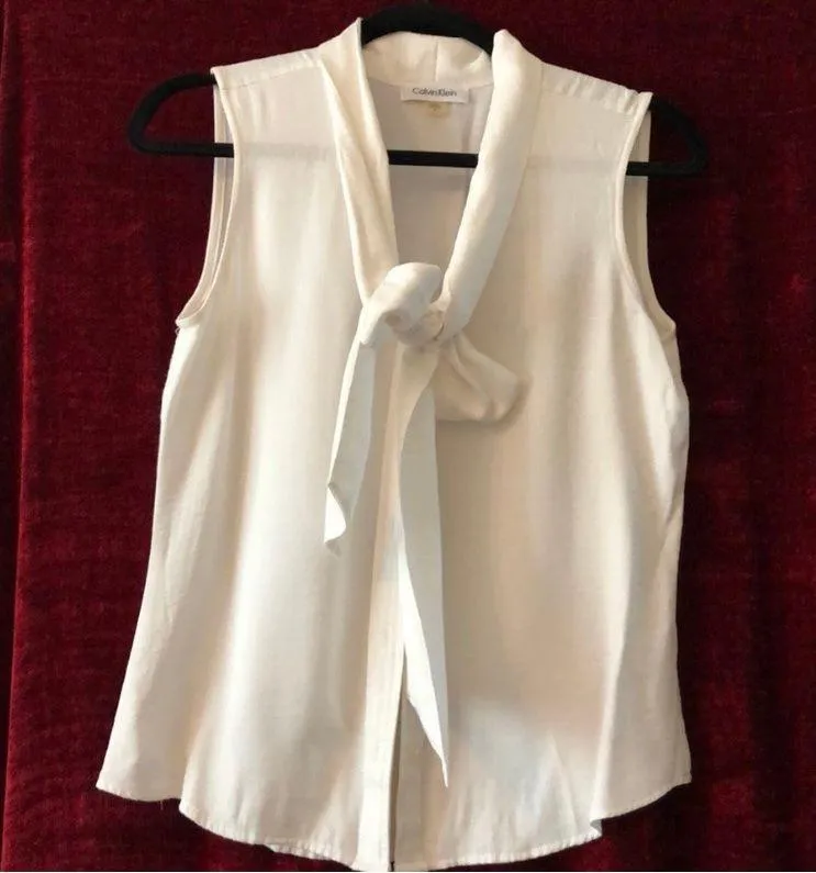 Sleeveless Tie Front Blouse Cream - Image 3