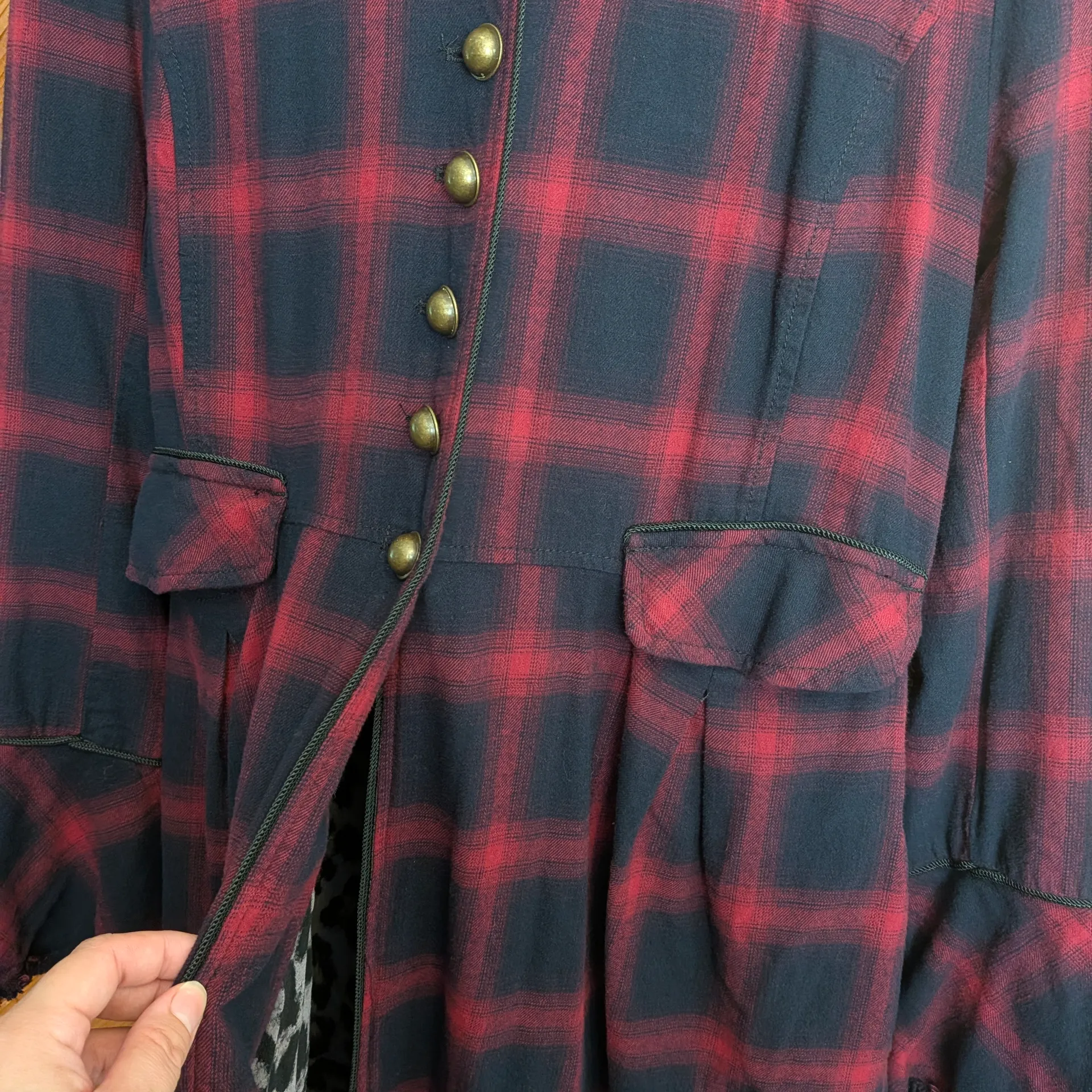  Free People Odessa Duster in maroon plaid Size Small - Image 3