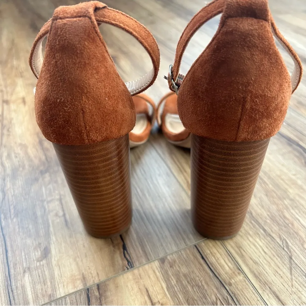 Steve Madden Open-toed Cognac Brown Suede Heels - Image 6