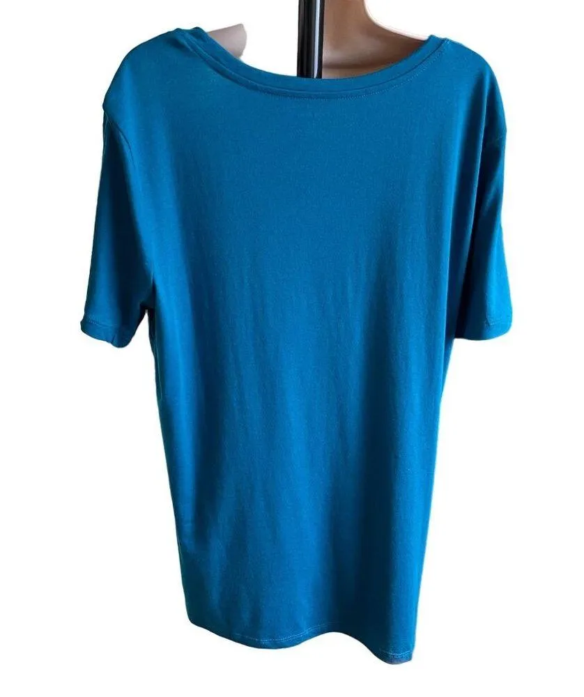 Eddie Bauer Womens Short Sleeve Soft T Shirt Tee Side Slits XL Blue u - Image 3