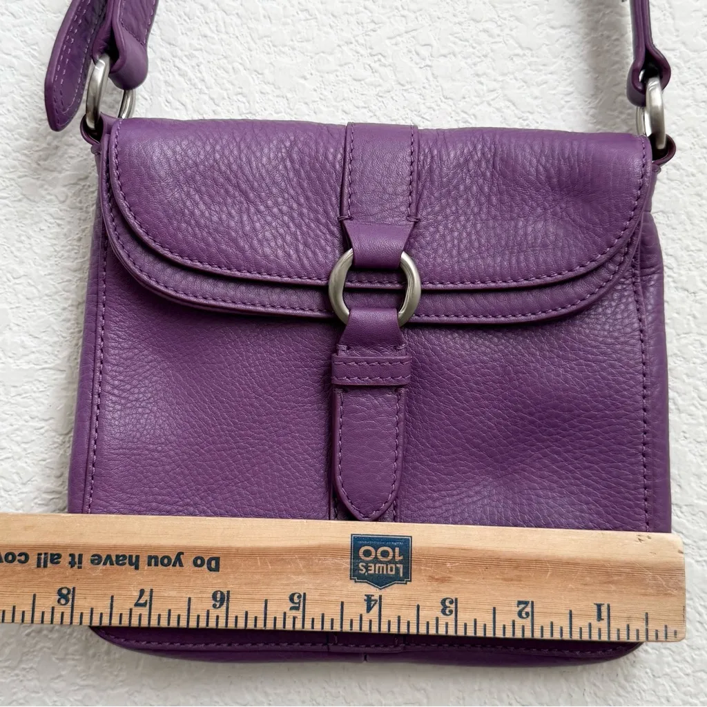 COLE HAAN Purple Pebbled Leather Flap Front Magnetic Clasp Crossbody Bag - Image 11