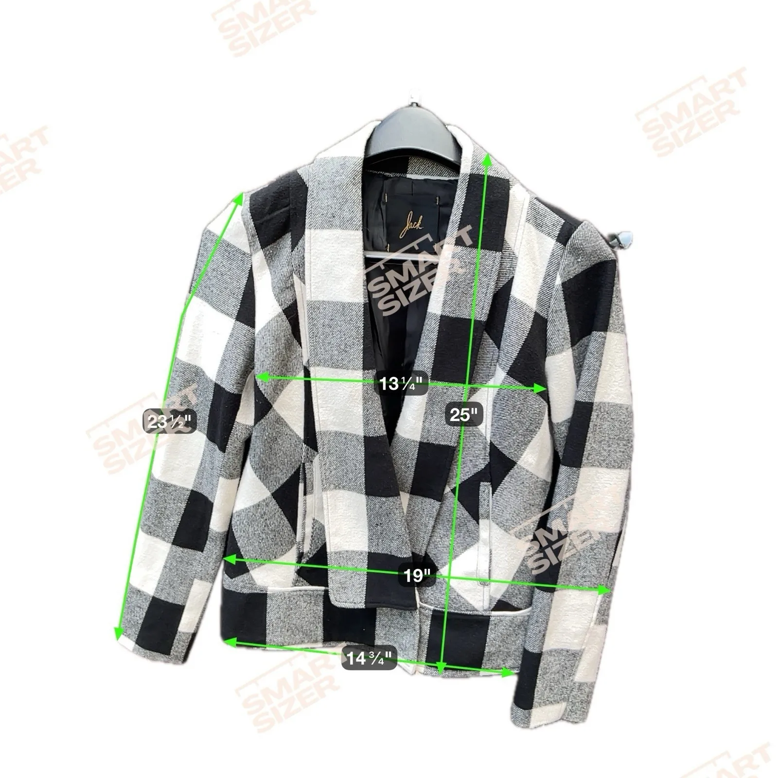 JACK  Women's Plaid Blazer Jacket Black White Buffalo Check Open Front Pockets‎ M - Image 5