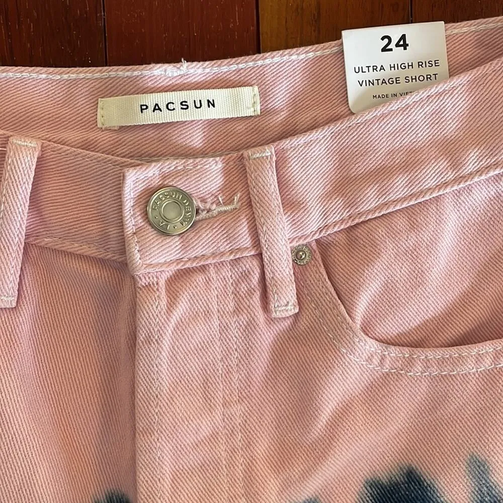 NEW PacSun Pink Ultra High Rise Vintage Denim Shorts Size 24 Festival Spring - Image 4