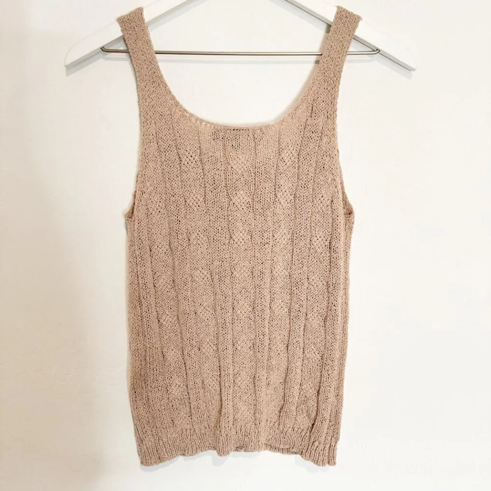 Sweet Rain Button Front Knit Tank Top in Tan Brown Summer Vacation Size Medium - Image 5