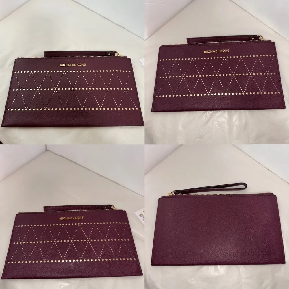 Michael Kors MD Carry All w/ Matching Large Zip Clutch in Plum w/ gold accents - Image 13