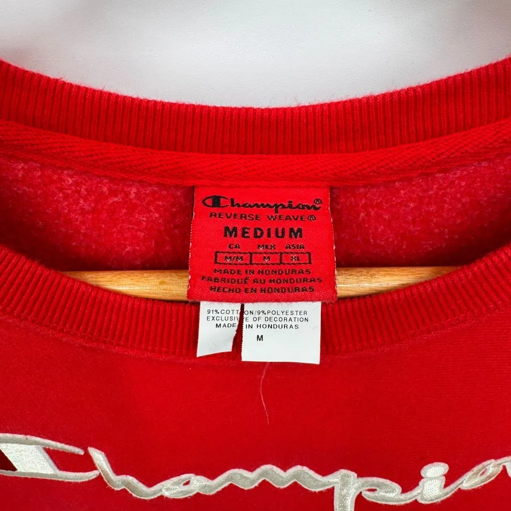 Champion Logo Reverse Weave Sweatshirt Womens Medium Red Cotton‎ Polyester - Image 4