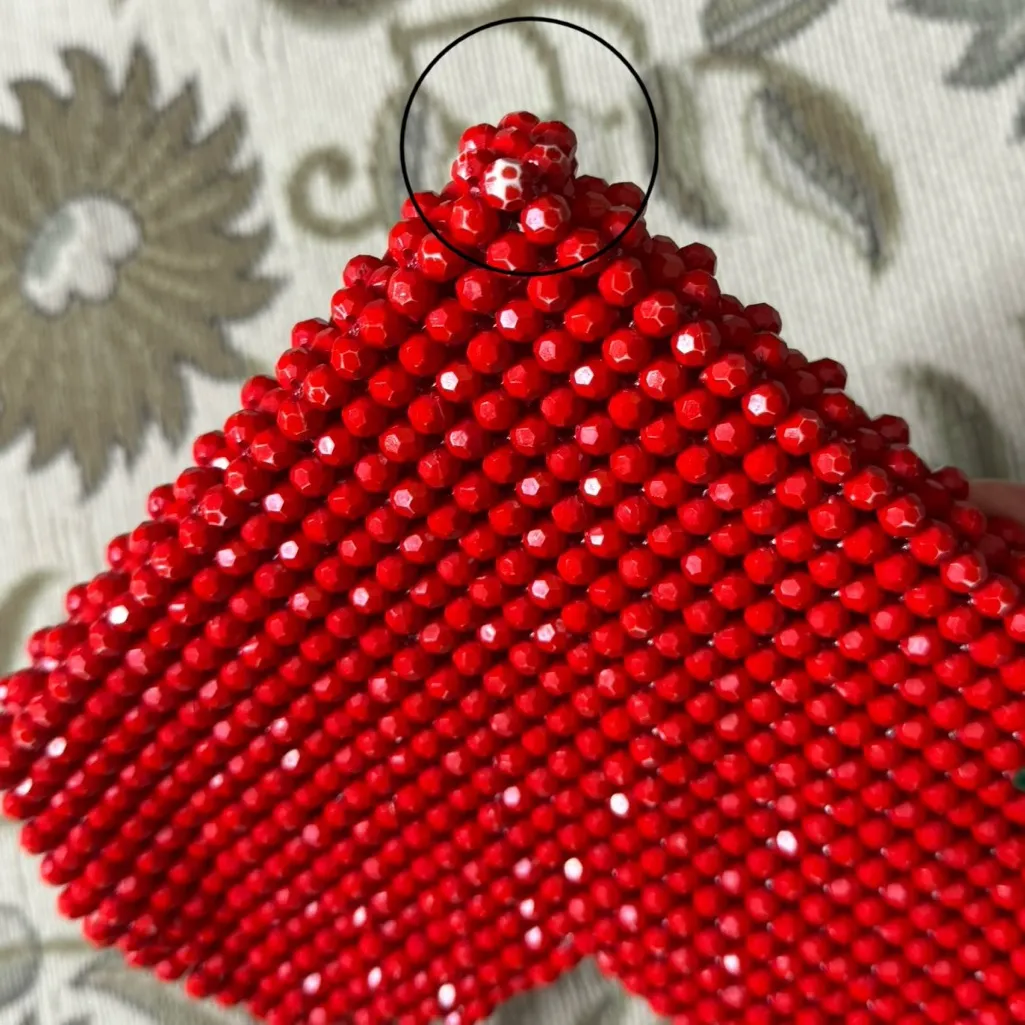 Red Beaded Heart Shape Purse Handbag Shoulder Bag - Image 4