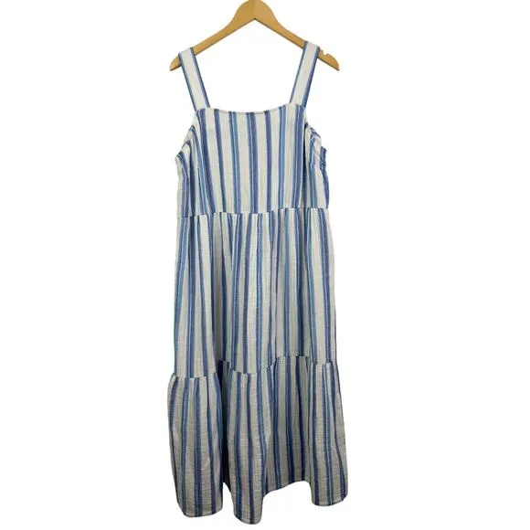J.jill Cabana Striped Midi‎ Woven Cotton Dress Size L Blue Size L - Image 2