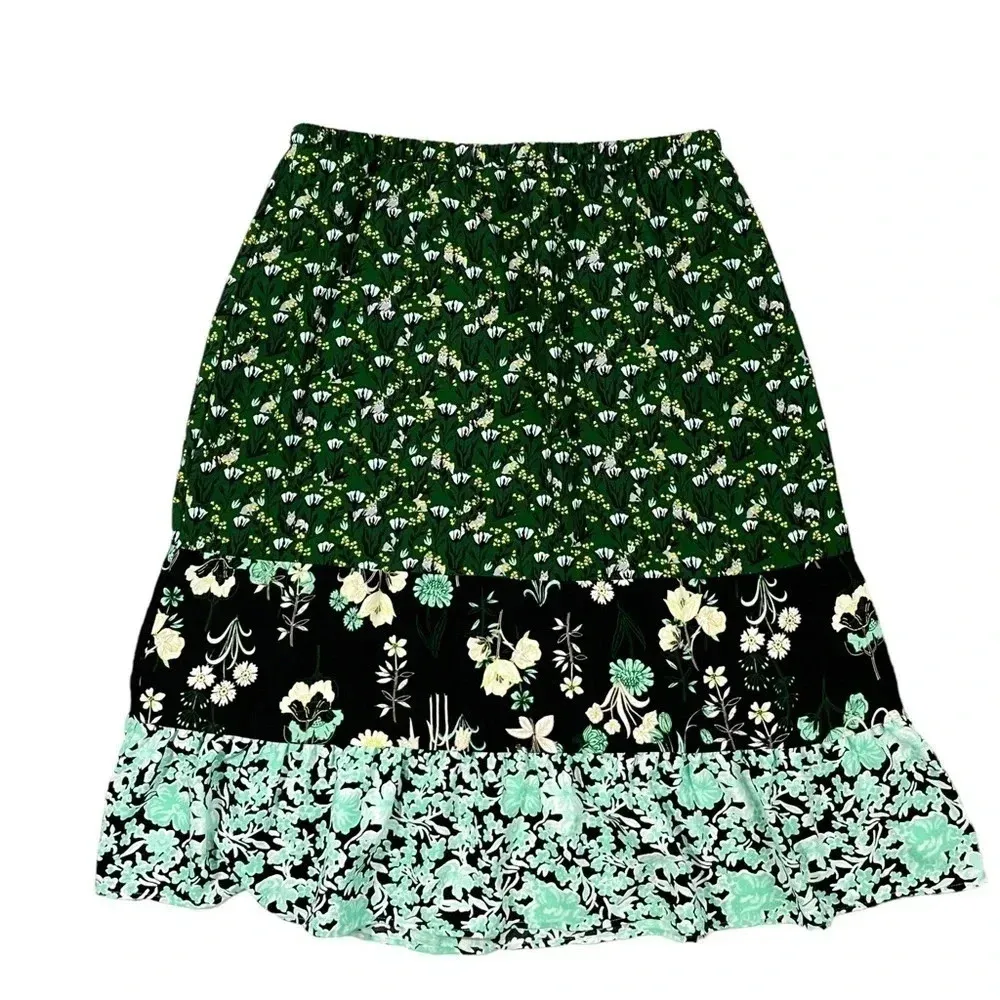 LOFT Floral Fox Midi Mixed Print Tiered Skirt - Image 4