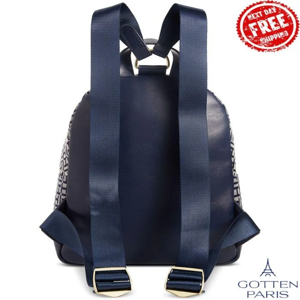 Jaden Plus Signature Monogram Backpack Navy/White Women's Bag - Image 4